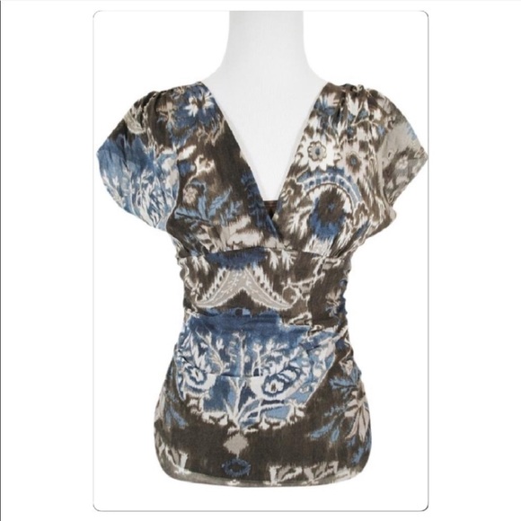 Karen Kane shirred mesh faux wrap blouse size medium - Picture 1 of 6